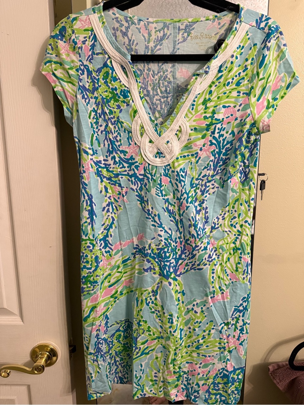 Lilly Pulitzer Brewster T-shirt Dress Blue Heaven Coral Print